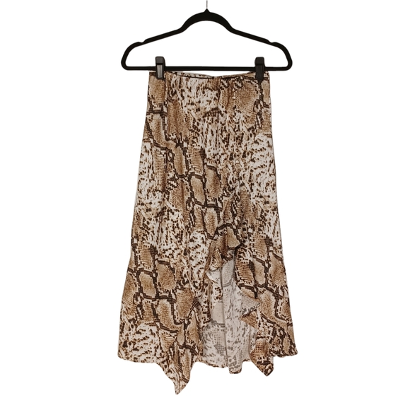 CODE X MODE Snakeskin Print Asymmetrical Ruffle Hem Midi Skirt XSmall - Picture 2 of 11